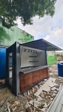 Container cafe 10 feet ốp gỗ đầy đủ điện đèn quạt