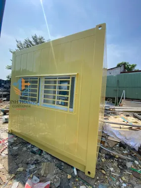 Container văn phòng 10 feet vàng kem đầy đủ tiện nghi điện đèn quạt