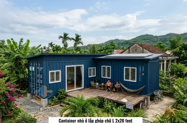 Container Nhà Ở 2x20 Feet Chữ L Xanh Dương