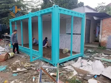 Container văn phòng 20 feet khung kính xanh lá