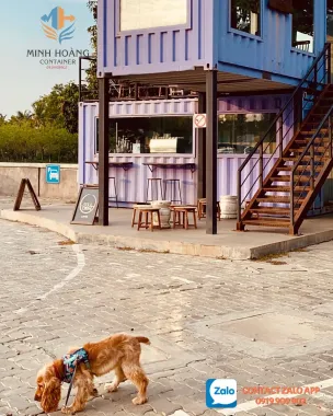 Container cafe 2 tầng lắp ghép 2x20 feet tím