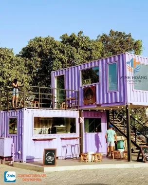 Container cafe 2 tầng lắp ghép 2x20 feet tím