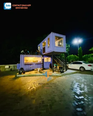 Container cafe 2 tầng lắp ghép 2x20 feet tím