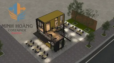 Container Cafe 2 Tầng (Ghép 2 Thùng 20ft) Có Toilet - Vàng Viền Đen Nổi Bật