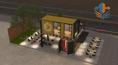 Container Cafe 2 Tầng (Ghép 2 Thùng 20ft) Có Toilet - Vàng Viền Đen Nổi Bật