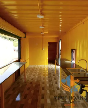 Container quầy cafe 40 feet có phòng ngủ nâu viền đen - C415