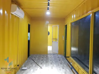 Container cafe ghép từ cont 40f + cont 20f xanh lá viền đen kèm 1 cont 20f vàng