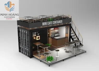 Container Cafe Mini 20 Feet Có Sân Thượng Đen