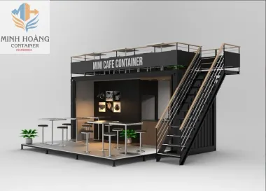 Container Cafe Mini 20 Feet Có Sân Thượng Đen