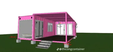 Container Nhà Ở Ghép Chữ L 2x20 Feet Hồng Viền Trắng Vỏ Lạnh