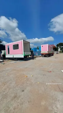 Container Nhà Ở Ghép Chữ L 2x20 Feet Hồng Viền Trắng Vỏ Lạnh