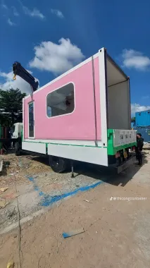 Container Nhà Ở Ghép Chữ L 2x20 Feet Hồng Viền Trắng Vỏ Lạnh
