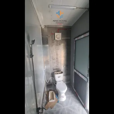 Container nhà ở 20 feet xám đậm làm từ container lạnh có wc và máy lạnh mẫu 1