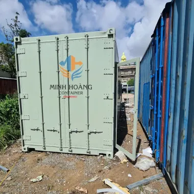 Nhà Container 40 Feet Chia 2 Phòng Đẹp, Màu Xanh Nhạt, Đầy Đủ Tiện Nghi