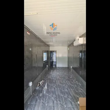 Nhà Container 40 Feet Chia 2 Phòng Đẹp, Màu Xanh Nhạt, Đầy Đủ Tiện Nghi