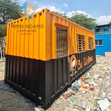 Container cafe 20 Feet Màu Cam Đem Kèm Thương Hiệu Nhận Diện