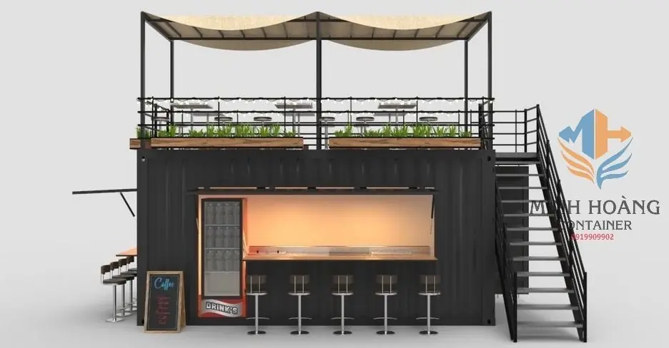 Container Cafe 20 Feet Có Mái Bạt Xếp