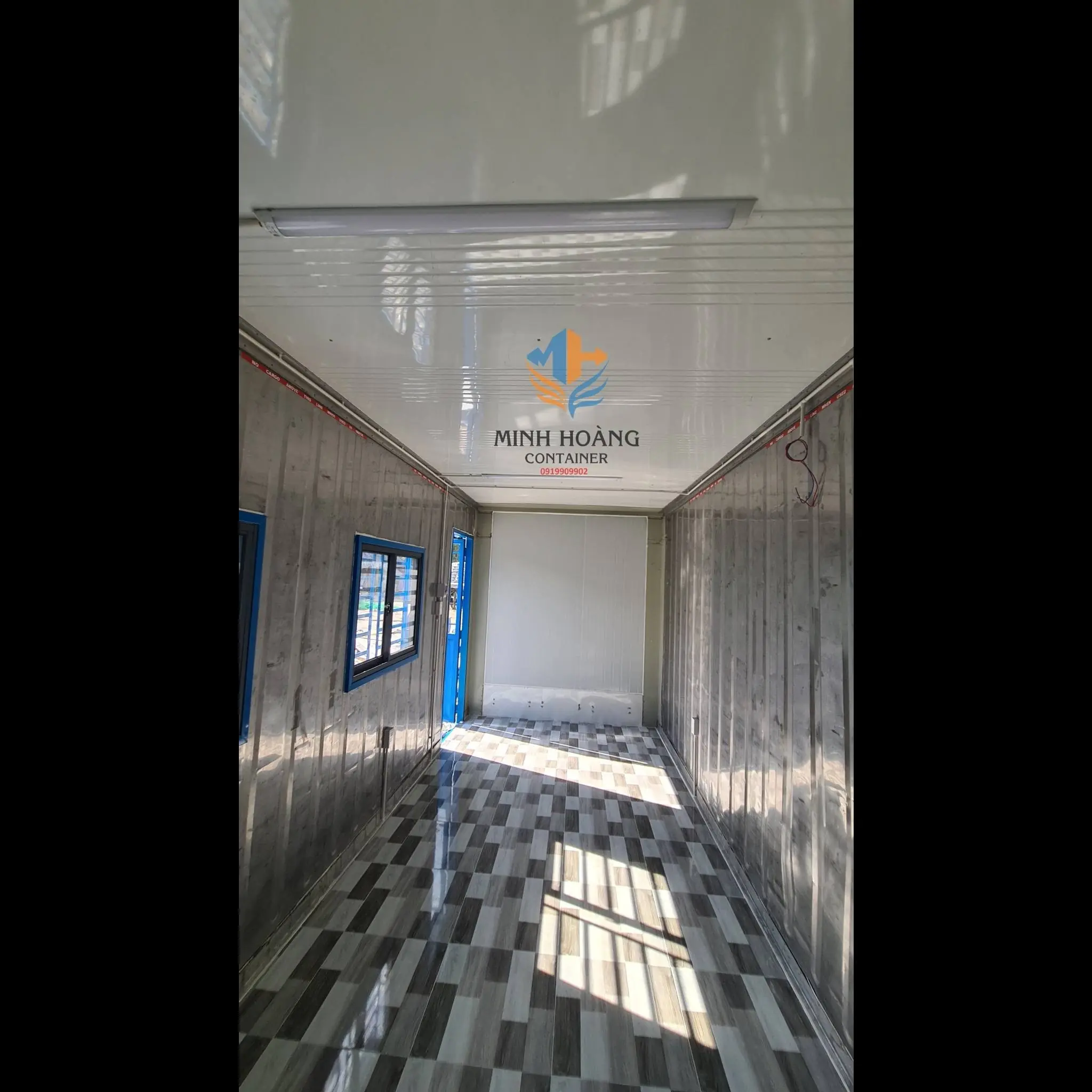 Container văn phòng 2 tầng 2x20 feet vàng viền xanh