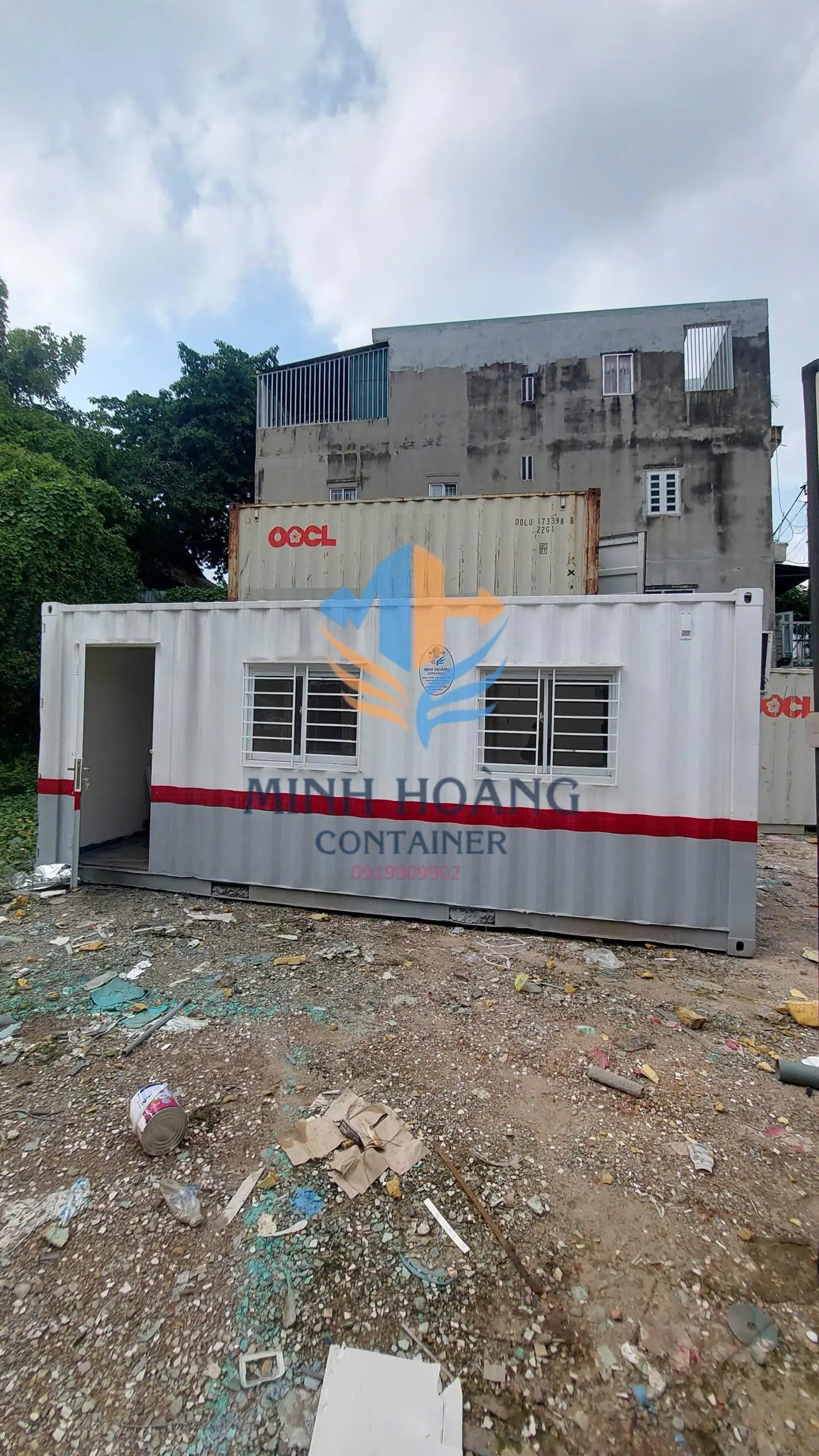 Container Văn Phòng 20 Feet Trắng Đỏ Xám 3 Màu