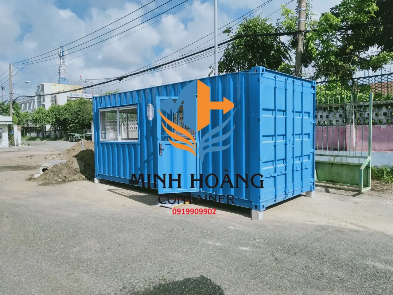 Container văn phòng 20 feet toilet xanh dương vỏ container thường