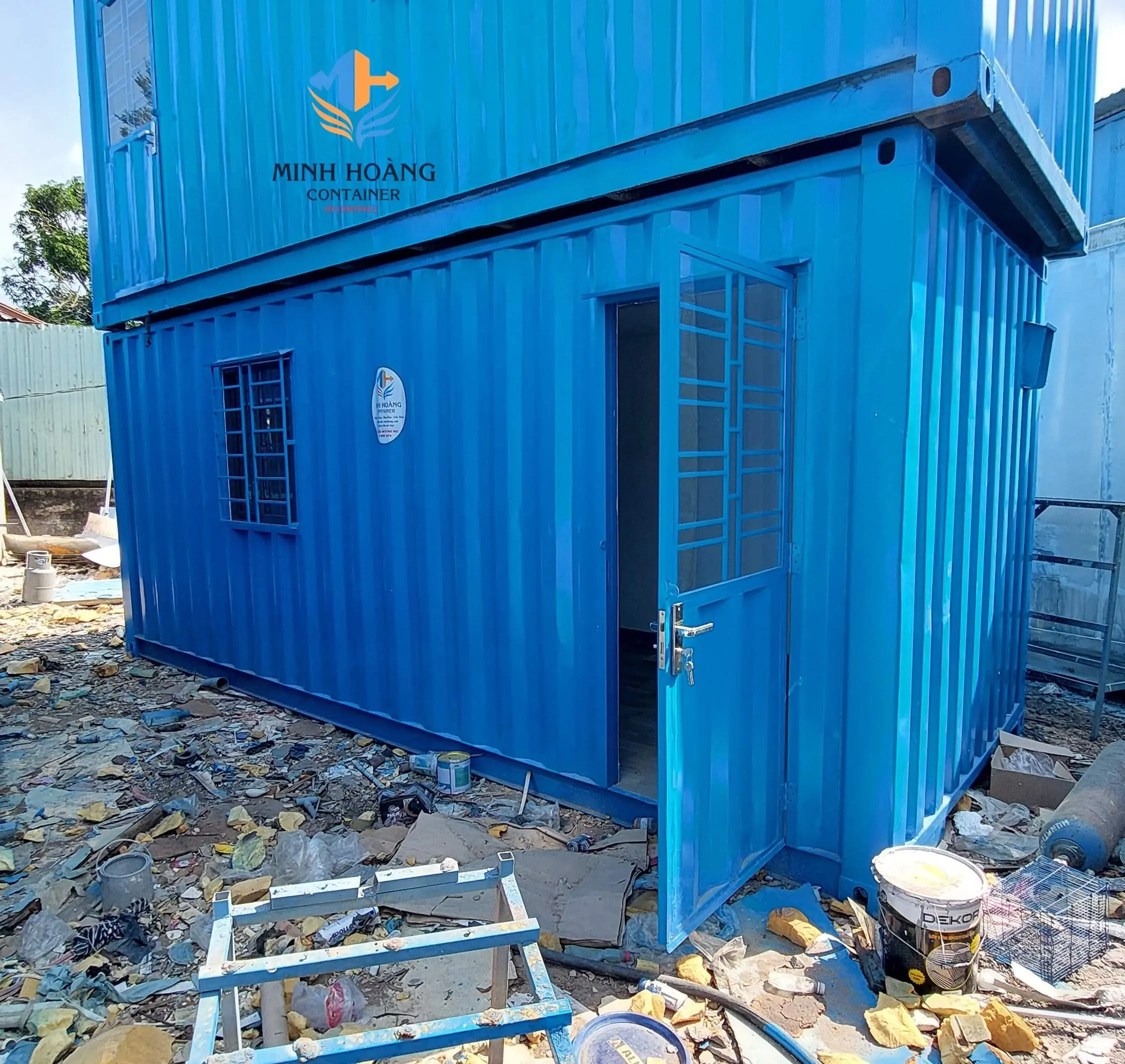 Container văn phòng 20 feet vỏ khô xanh dương đầy đủ điện đèn quạt