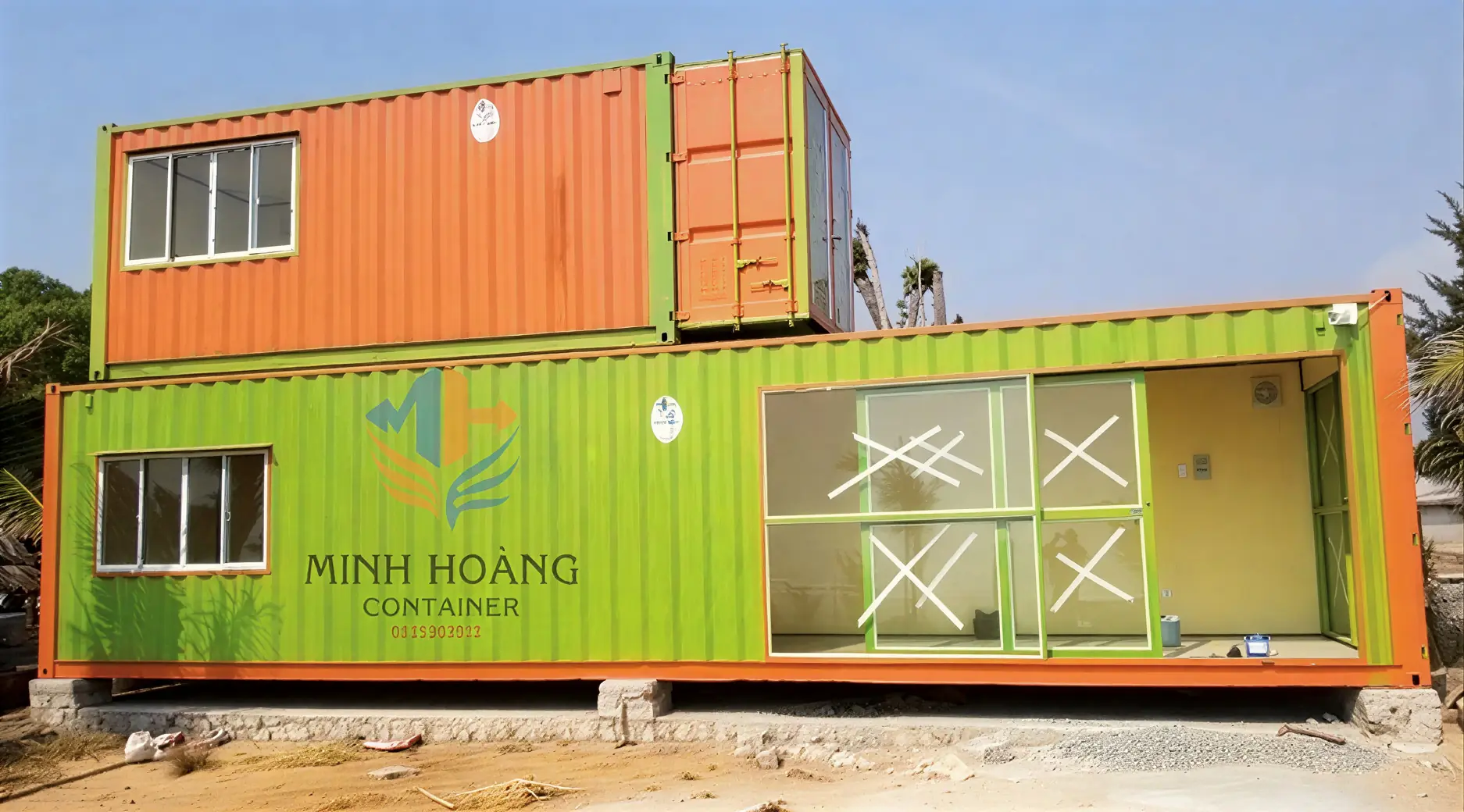 Nhà Container 2 Tầng 20 Feet Ghép 40 Feet Xanh Cam – Xu Hướng Nhà Ở Độc Đáo