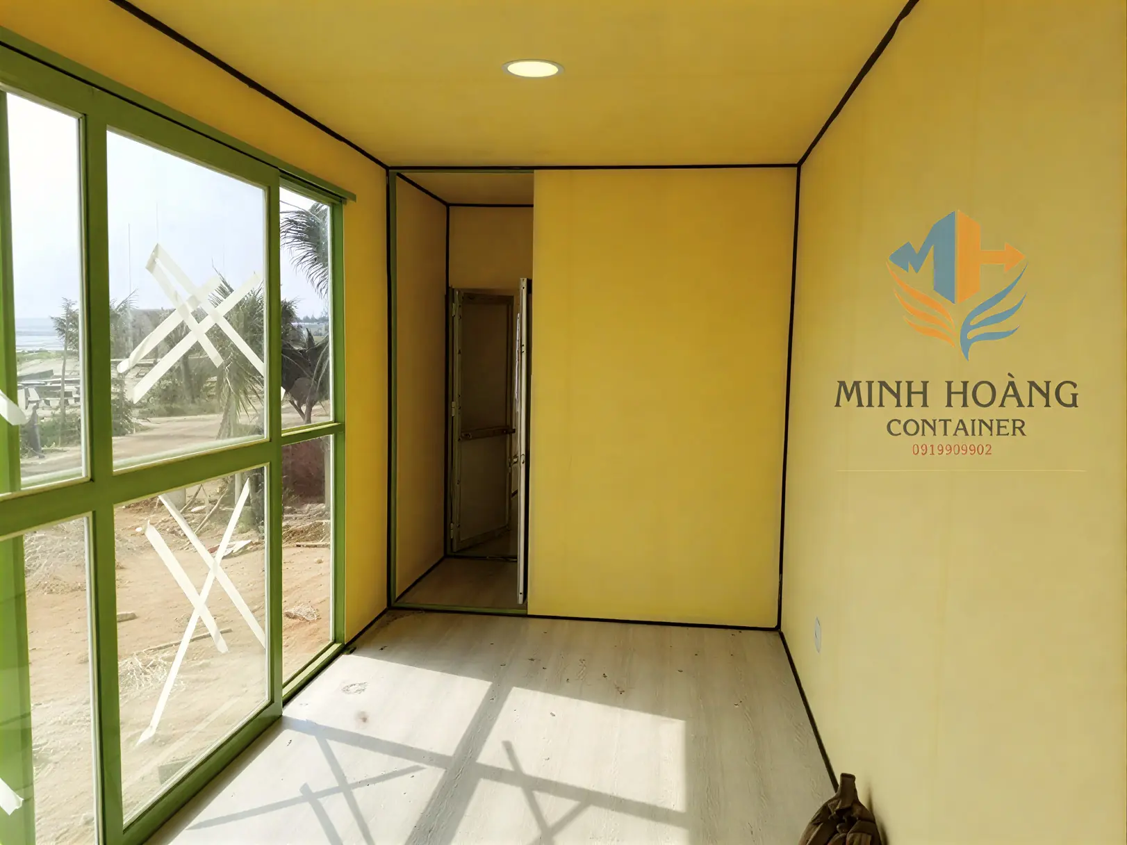 Nhà container 20 feet gia công mới trang bị điện đèn quạt máy lạnh