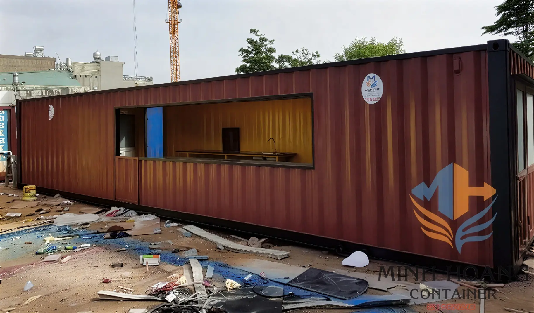 Container quầy cafe 40 feet có phòng ngủ nâu viền đen - C415