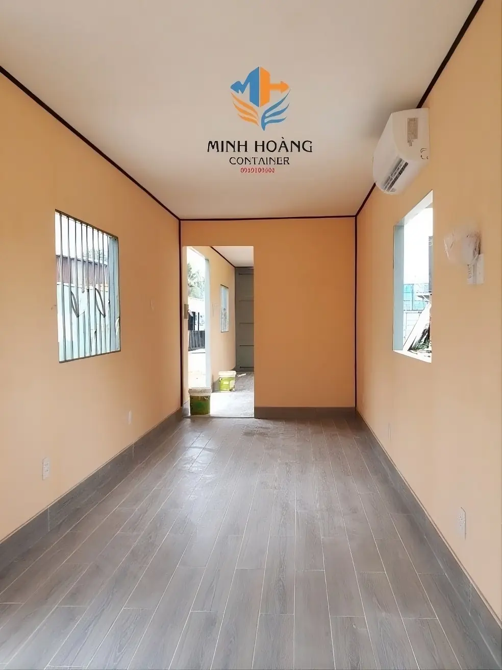 Container mẫu nhà ở 20 feet cửa kính xám đơn giản - N203