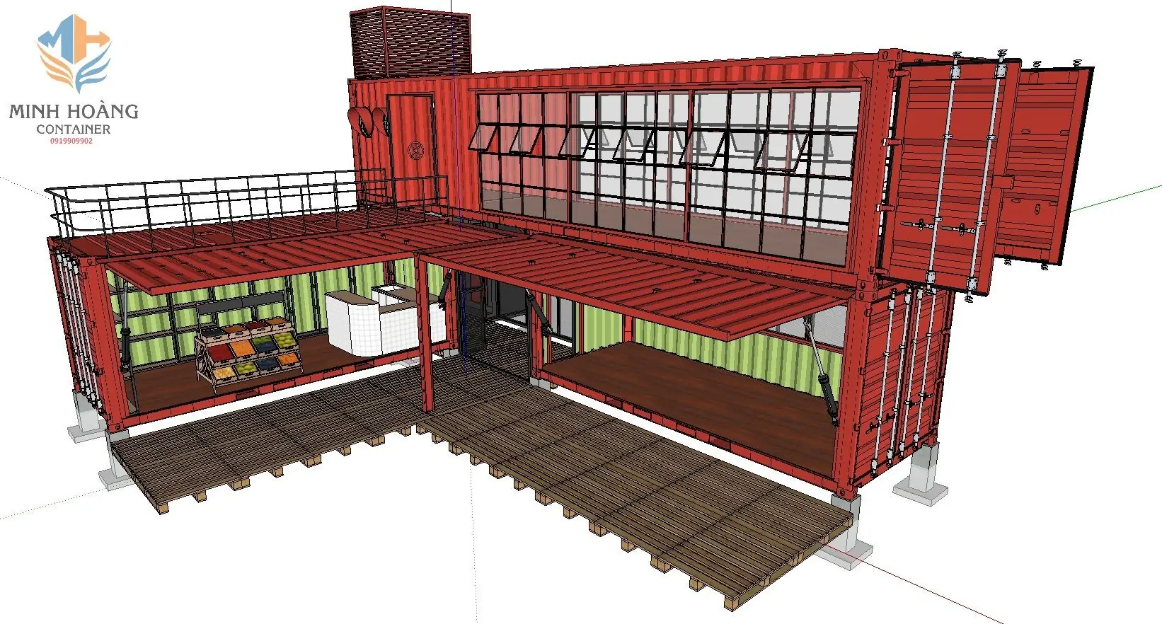 Container cafe ghép 2 cont 40 feet và 1 cont 20 feet