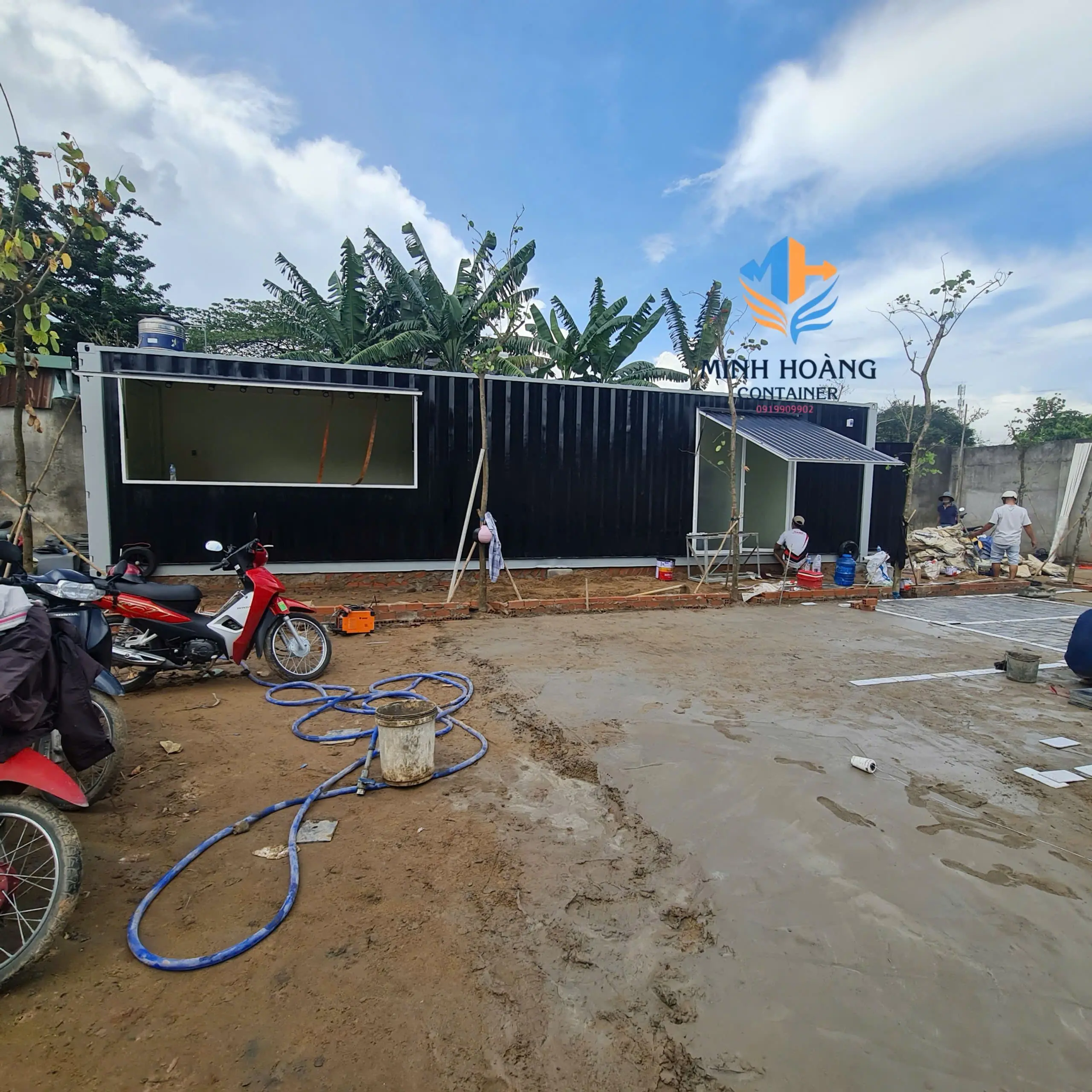 Container Cafe 40 Feet Đen Viền Trắng – Không Gian Kinh Doanh Hiện Đại & Phá Cách