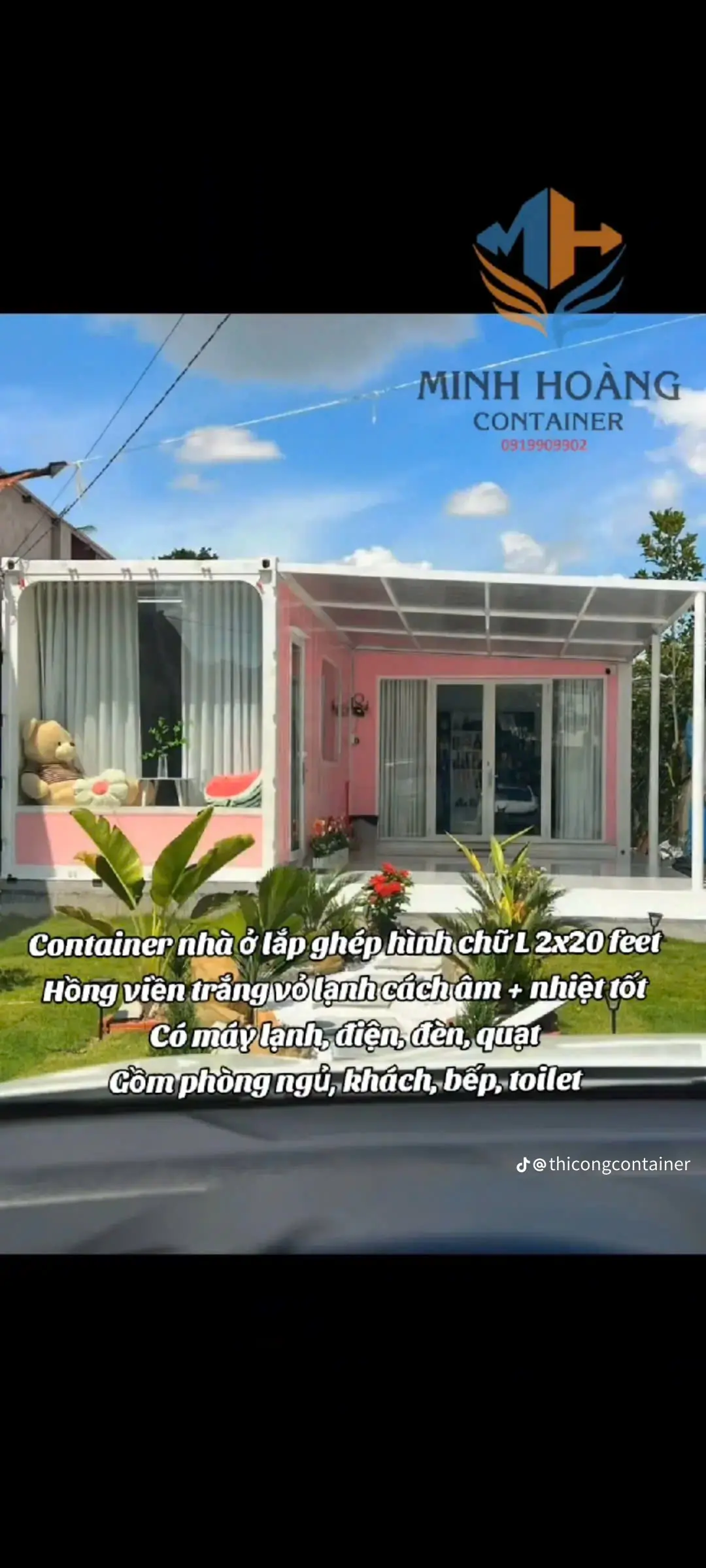Container Nhà Ở Ghép Chữ L 2x20 Feet Hồng Viền Trắng Vỏ Lạnh