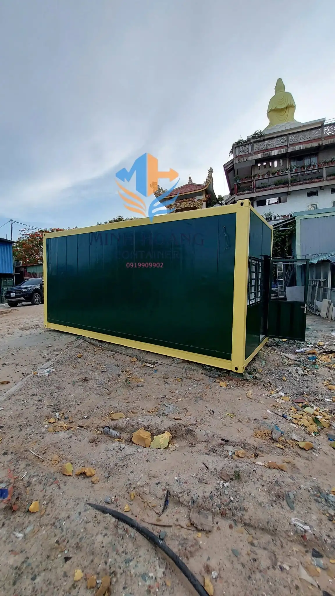 Container 2 Tầng Văn Phòng Kết Hợp Nhà Ở 2x20 Feet Xanh Lá Viền Vàng