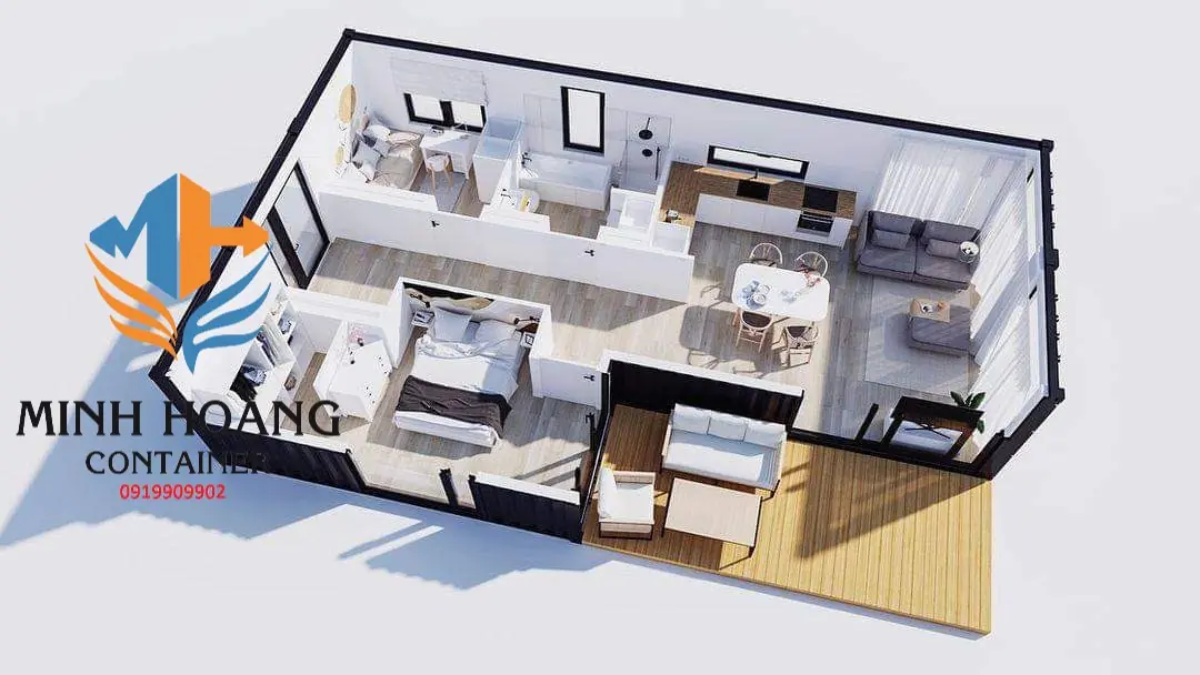 Thiết Kế Nhà Container Lắp Ghép 1x20 Feet & 2x40 Feet Không Gian Mở – Khung Kính Sang Trọng 