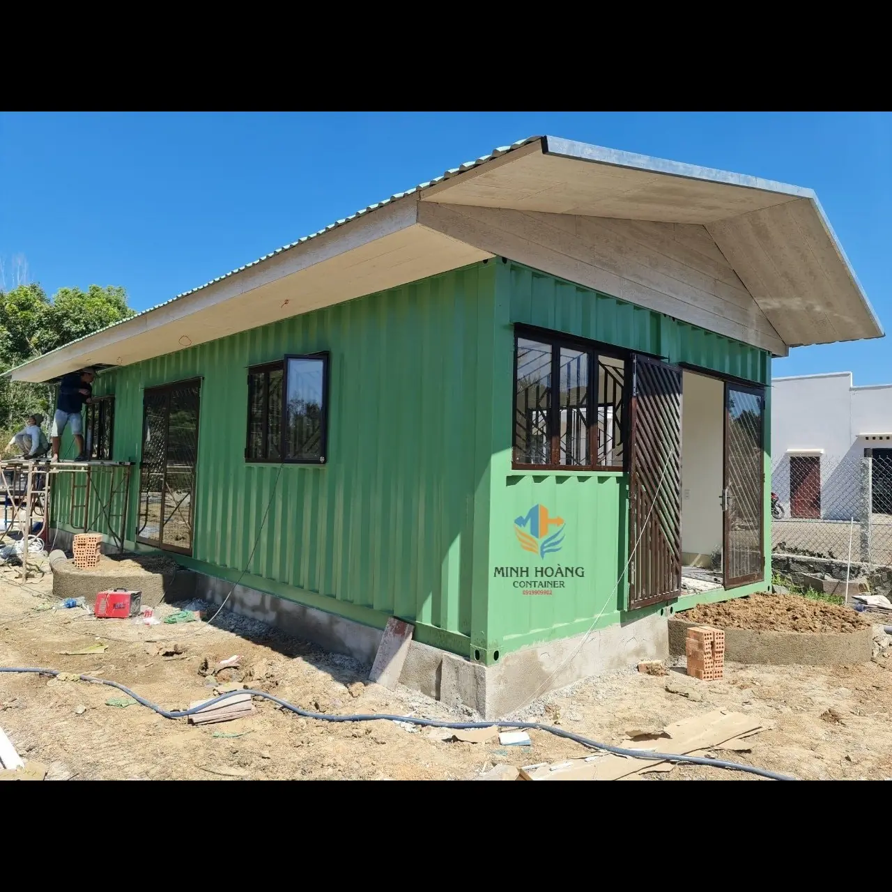 Nhà Lắp Ghép 2 Container 40 Feet Màu Xanh Lá Pastel (Full Bản Vẽ)